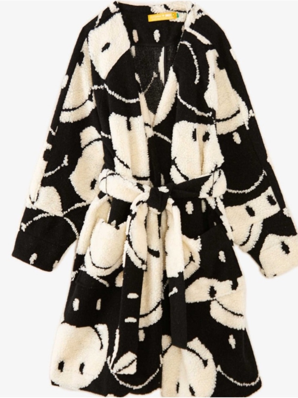 FARM Rio Black & Cream Patterned Fleece Belted Cape Coat